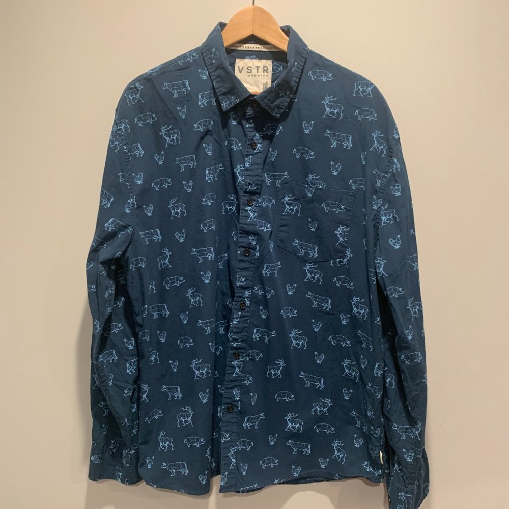 VSTR Premium Blue Animal Print Long Sleeve Button Up shirt XXL - Picture 4 of 4